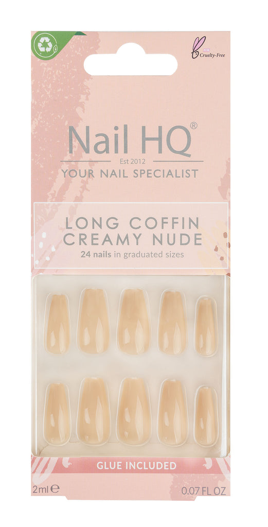 Nail HQ Long Coffin Creamy Nude Nails (24 Pieces)