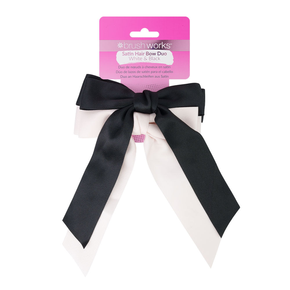 Brushworks Satin Hair Bow Duo BlackWhite